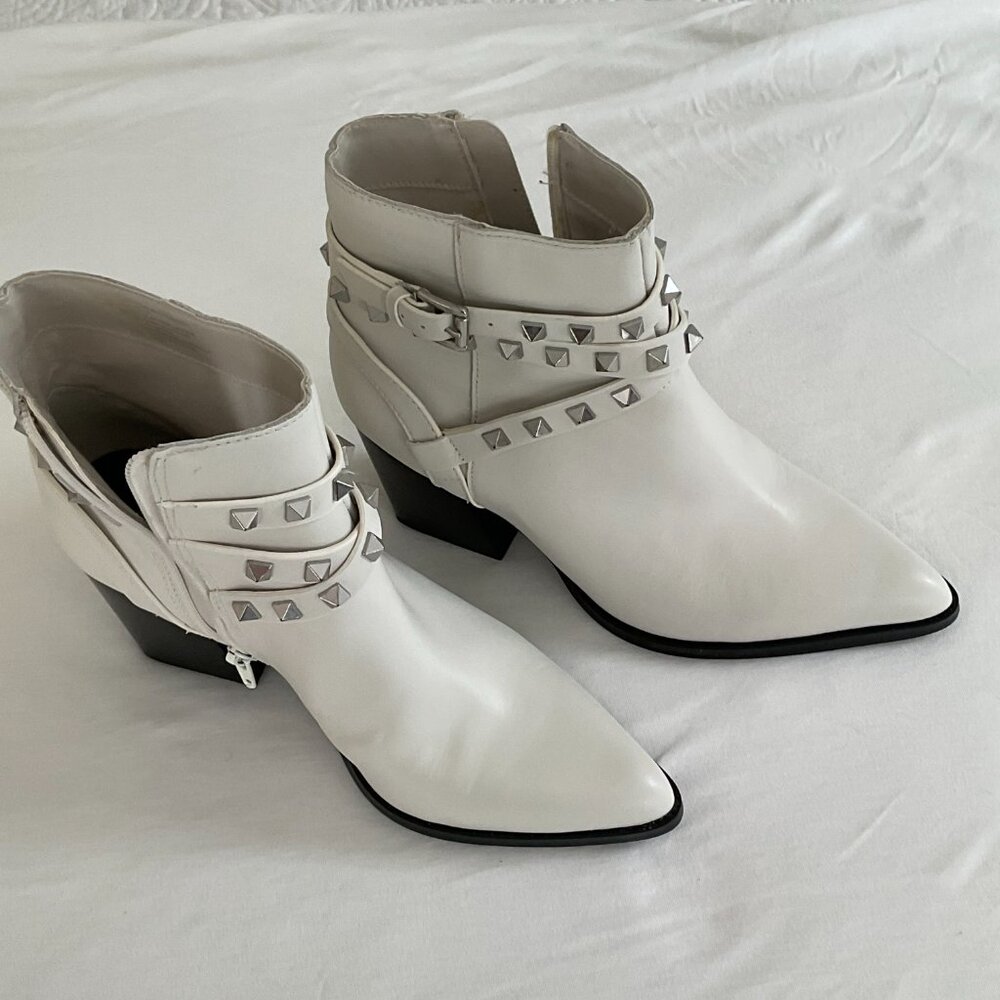 Steve Madden White Pointed Studded Ankle Booties